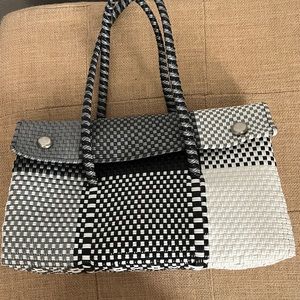 Mexican Handmade Black & White Woven Plastic Tote Medium